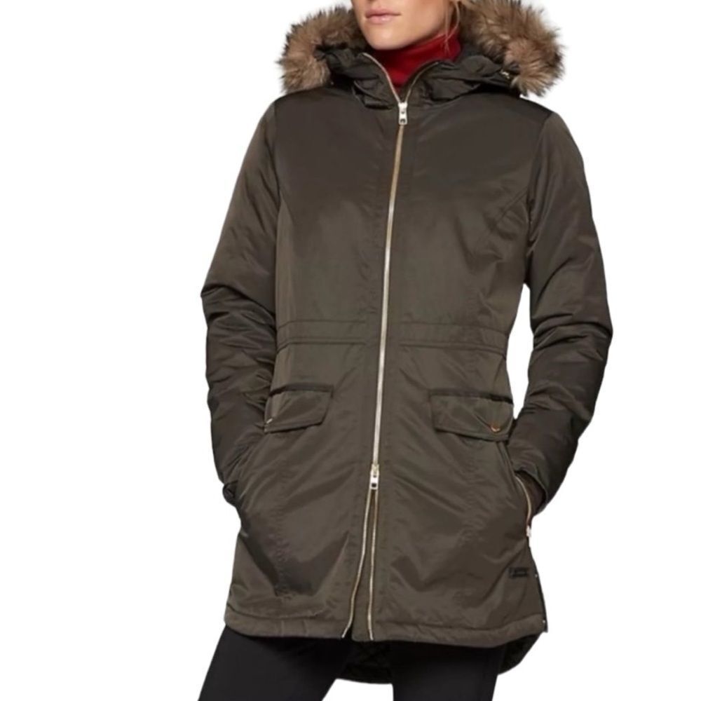 Athleta | Faux Fur Hooded Parka Jacket Green Small